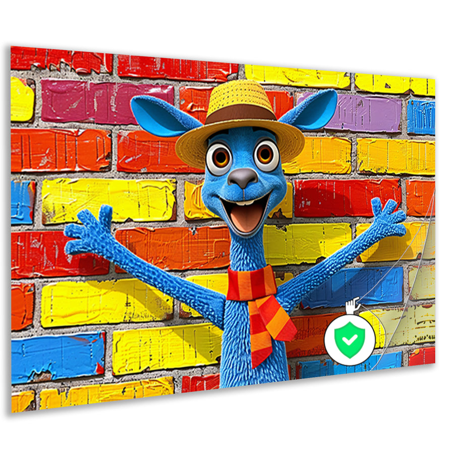 Blije blauwe kangoeroe voor kleurrijke muur poster