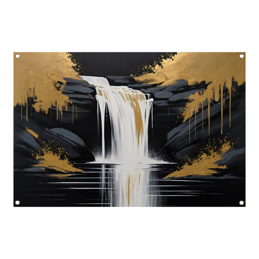 Abstracte Waterval in Gouden Reflectie tuinposter