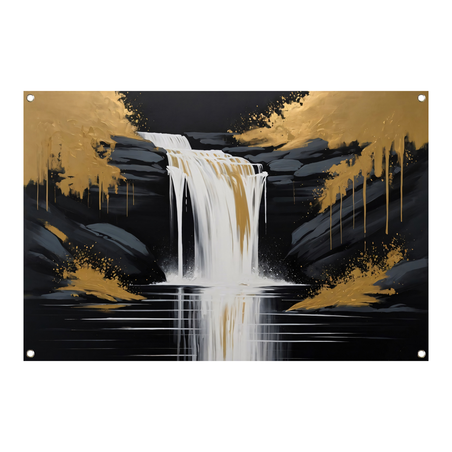 Abstracte Waterval in Gouden Reflectie tuinposter