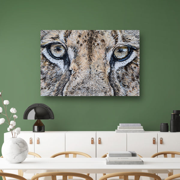 Surrealistische close-up van leeuwenogen schilderij canvas