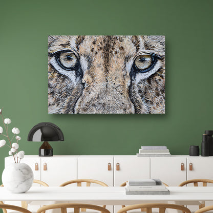 Surrealistische close-up van leeuwenogen schilderij canvas