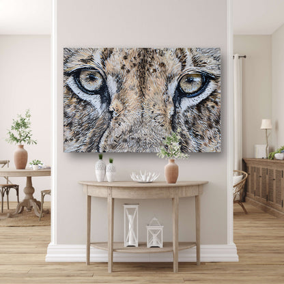 Surrealistische close-up van leeuwenogen schilderij canvas