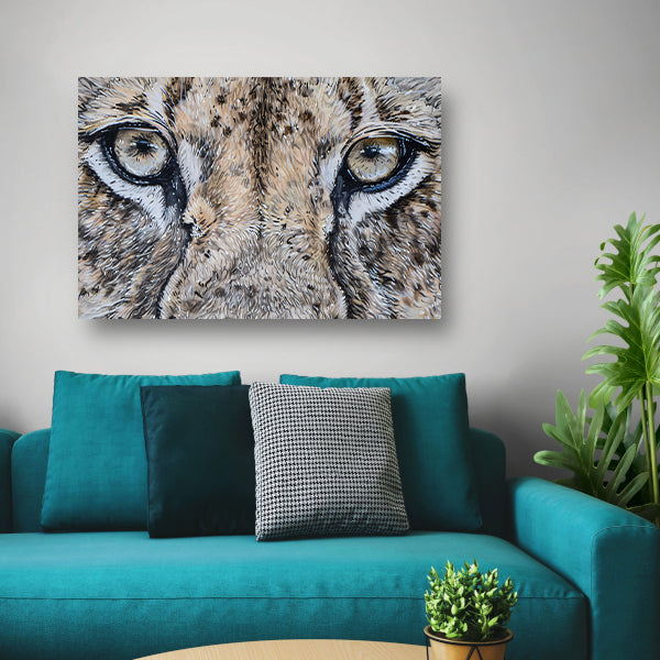 Surrealistische close-up van leeuwenogen schilderij canvas