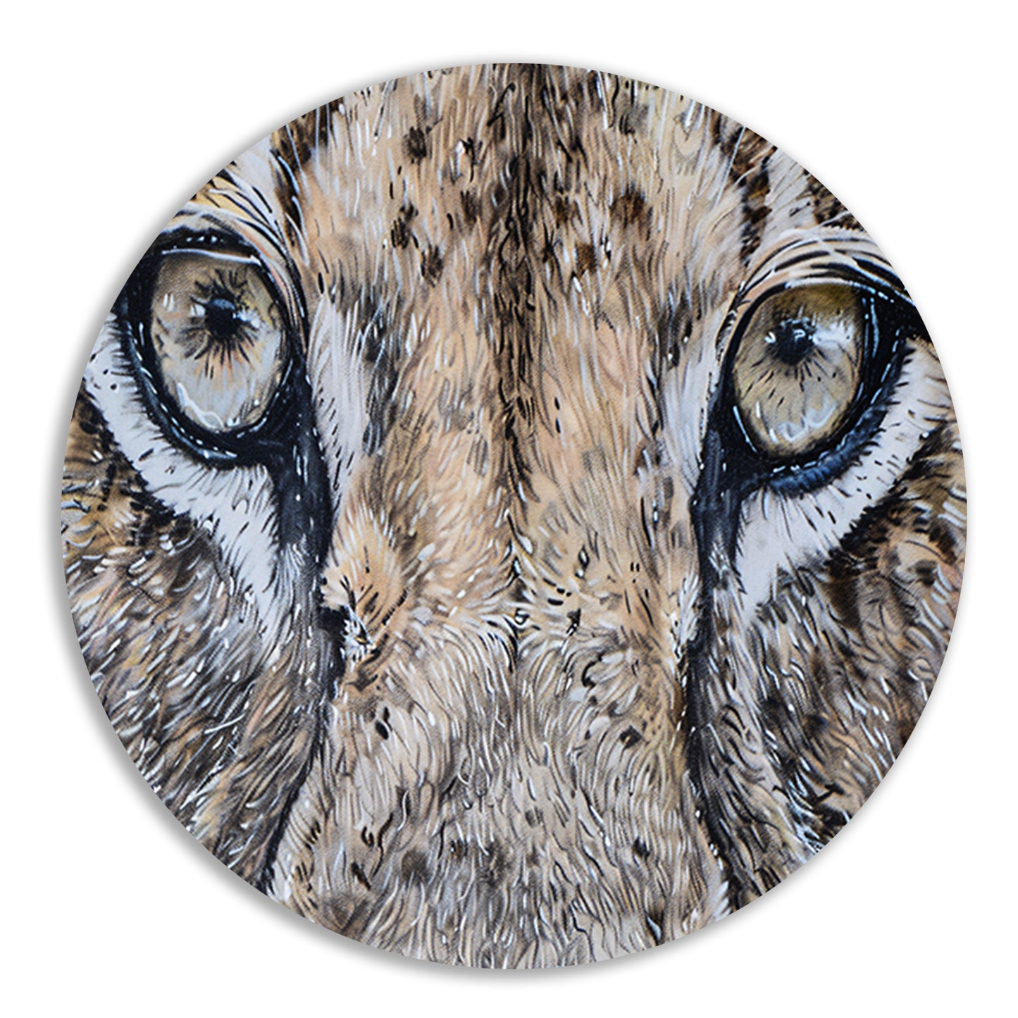 Surrealistische close-up van leeuwenogen schilderij aluminium muurcirkel