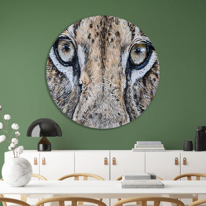 Surrealistische close-up van leeuwenogen schilderij aluminium muurcirkel