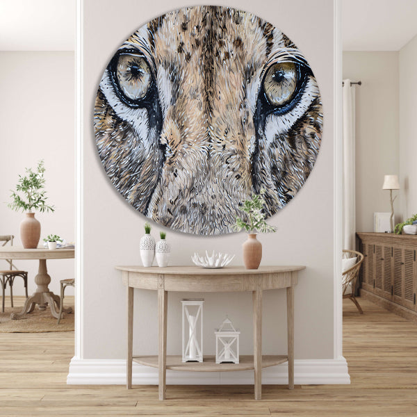 Surrealistische close-up van leeuwenogen schilderij aluminium muurcirkel