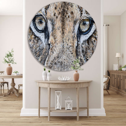 Surrealistische close-up van leeuwenogen schilderij aluminium muurcirkel