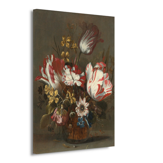 Tulpen en andere bloemen in een glazen vaas - Hans Bollongier canvas