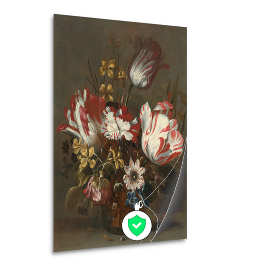 Tulpen en andere bloemen in een glazen vaas - Hans Bollongier poster