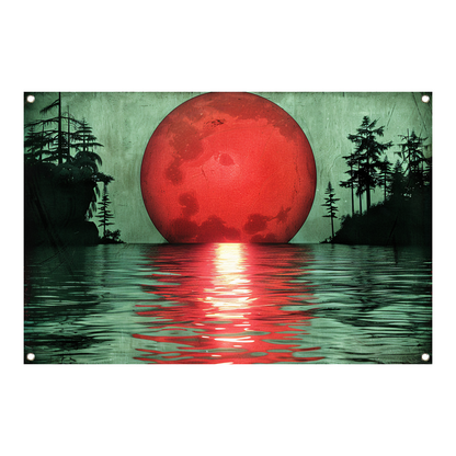 Rode zonsondergang boven serene wateren tuinposter
