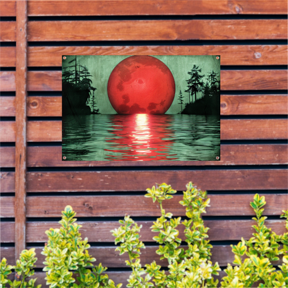 Rode zonsondergang boven serene wateren tuinposter