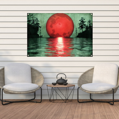 Rode zonsondergang boven serene wateren tuinposter