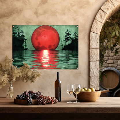 Rode zonsondergang boven serene wateren tuinposter