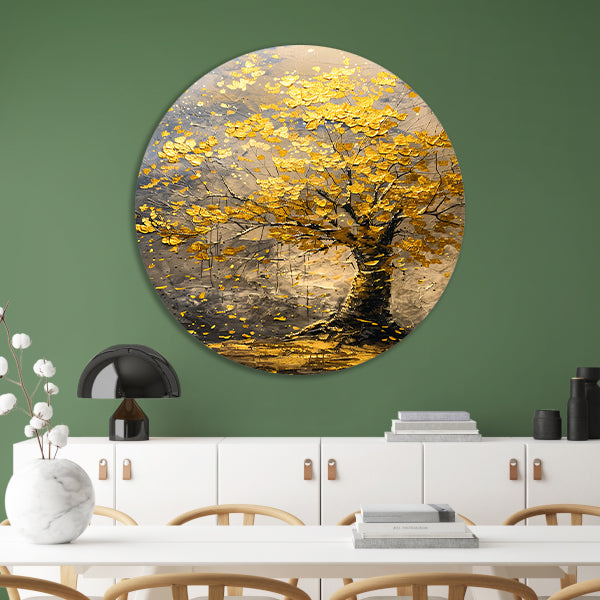 Boom met gouden bladeren in abstracte stijl forex muurcirkel