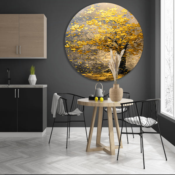 Boom met gouden bladeren in abstracte stijl aluminium muurcirkel