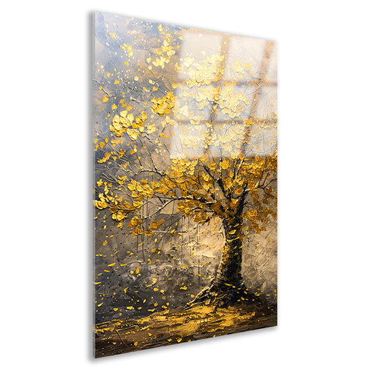 Boom met gouden bladeren in abstracte stijl acrylglas