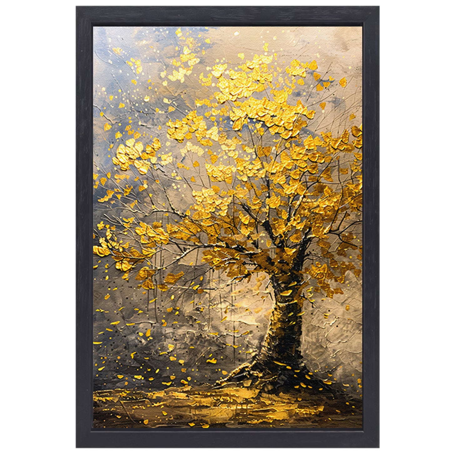 Boom met gouden bladeren in abstracte stijl canvas met baklijst