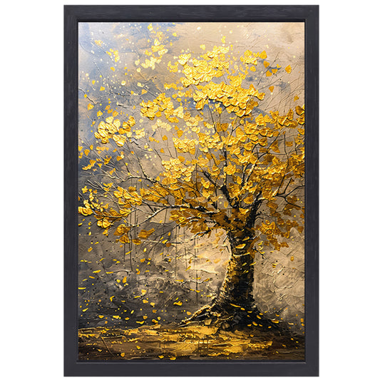 Boom met gouden bladeren in abstracte stijl canvas met baklijst