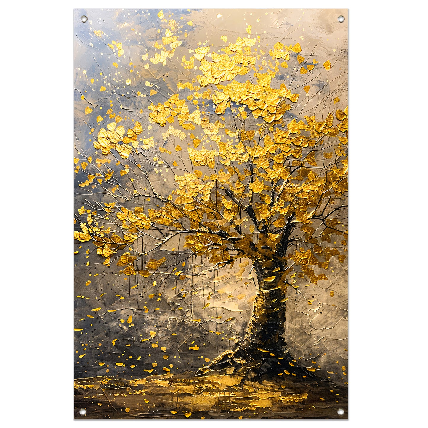 Boom met gouden bladeren in abstracte stijl tuinposter