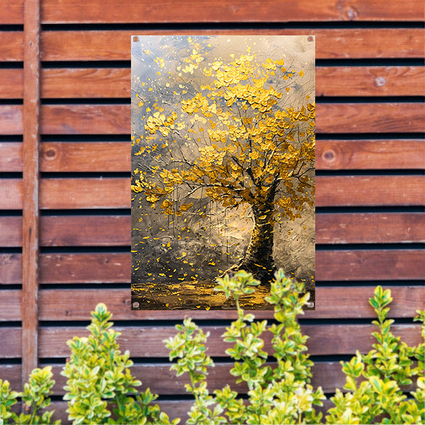 Boom met gouden bladeren in abstracte stijl tuinposter