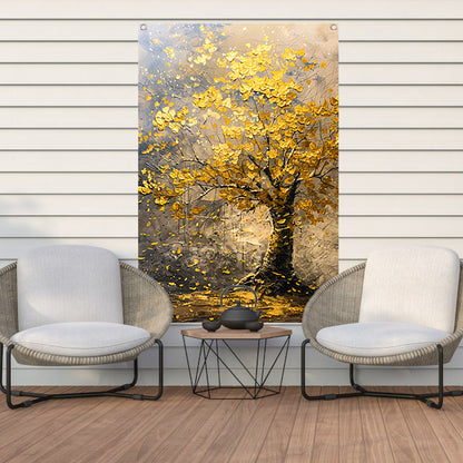 Boom met gouden bladeren in abstracte stijl tuinposter