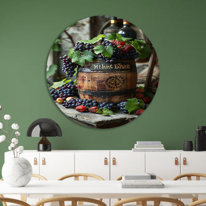 Stilleven met druiven, aardbeien en houten vat forex muurcirkel