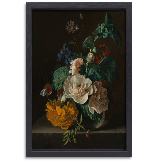 Bloemenstilleven met stokroos en goudsbloem - Jan van Huysum canvas met baklijst