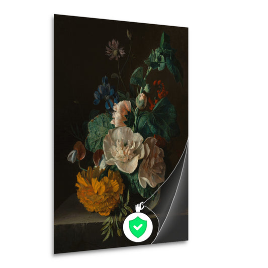Bloemenstilleven met stokroos en goudsbloem - Jan van Huysum poster