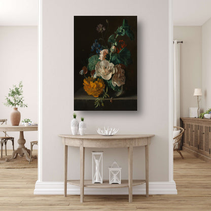 Bloemenstilleven met stokroos en goudsbloem - Jan van Huysum poster