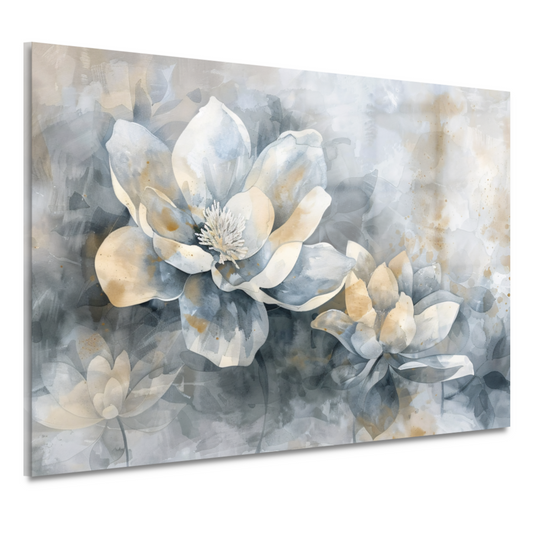 Monochrome Bloemen Abstractie in Grijs en Beige acrylglas