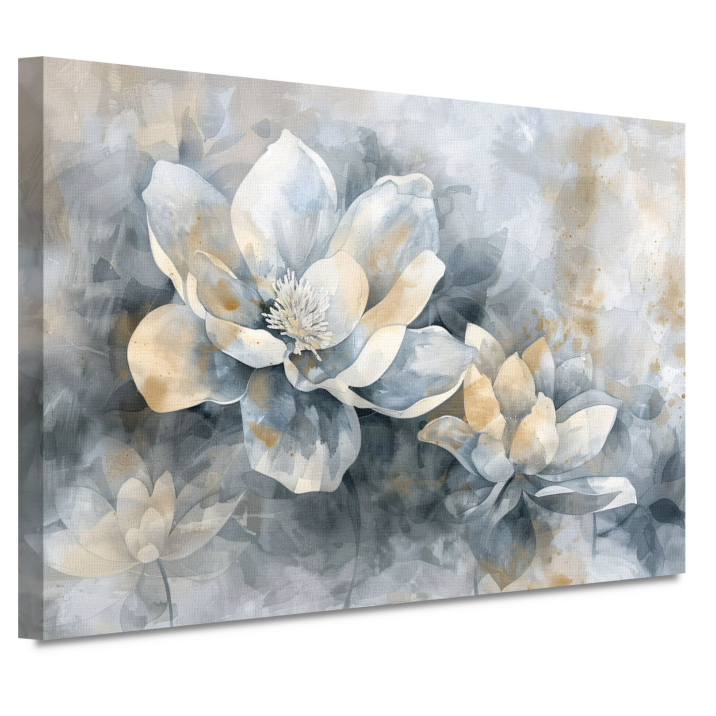 Monochrome Bloemen Abstractie in Grijs en Beige canvas