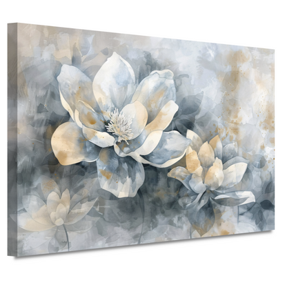 Monochrome Bloemen Abstractie in Grijs en Beige canvas