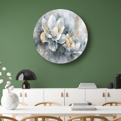Monochrome Bloemen Abstractie in Grijs en Beige aluminium muurcirkel
