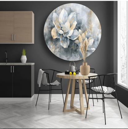 Monochrome Bloemen Abstractie in Grijs en Beige forex muurcirkel