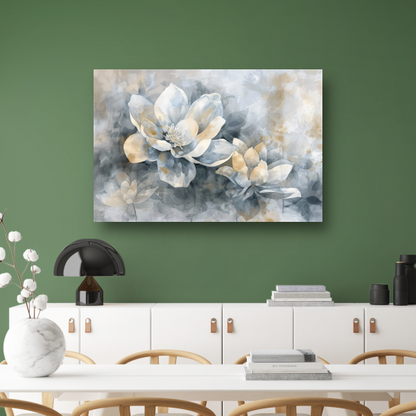 Monochrome Bloemen Abstractie in Grijs en Beige canvas