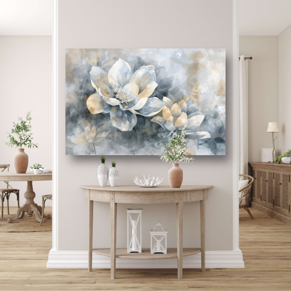 Monochrome Bloemen Abstractie in Grijs en Beige canvas