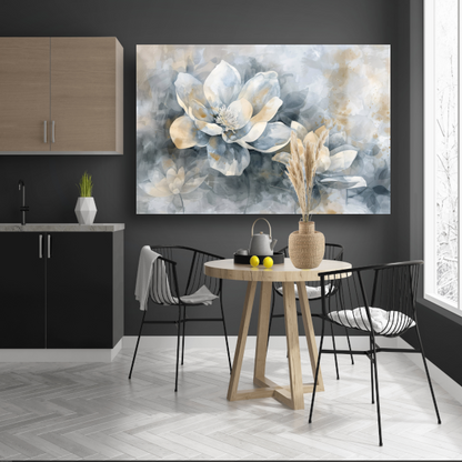 Monochrome Bloemen Abstractie in Grijs en Beige canvas