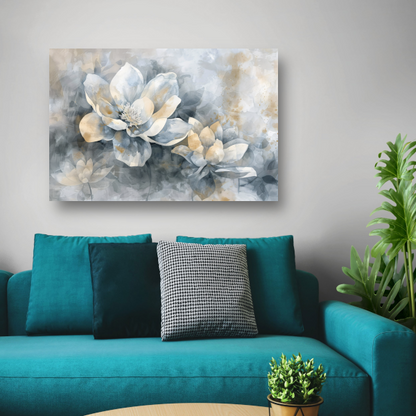 Monochrome Bloemen Abstractie in Grijs en Beige canvas