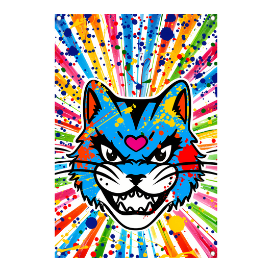 Kleurrijke kat met abstracte spatten achtergrond tuinposter