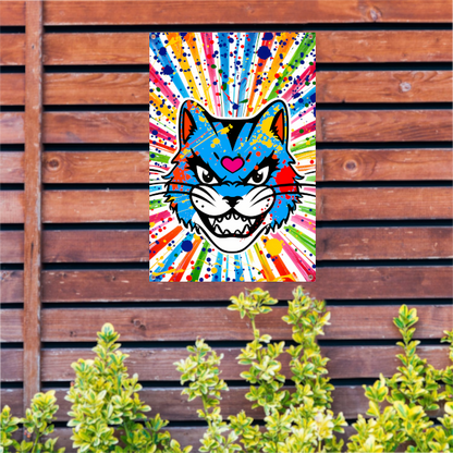 Kleurrijke kat met abstracte spatten achtergrond tuinposter