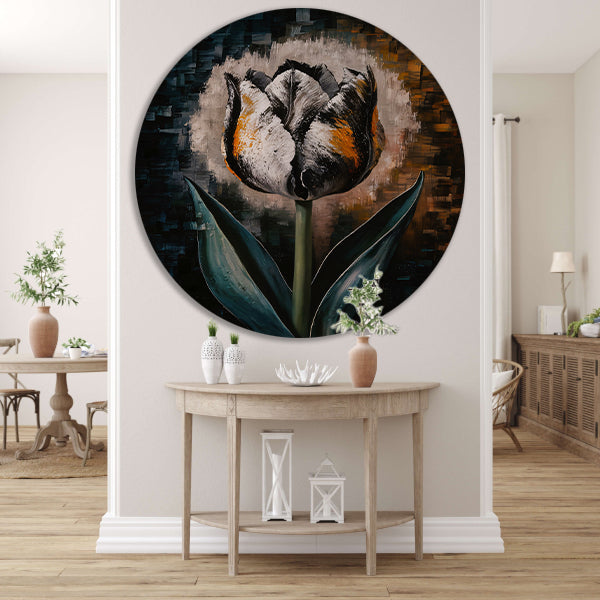 Abstracte Weergave van een Kleurrijke Tulp aluminium muurcirkel