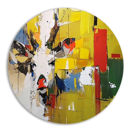 Kleurrijk abstract schilderij van een hert aluminium muurcirkel