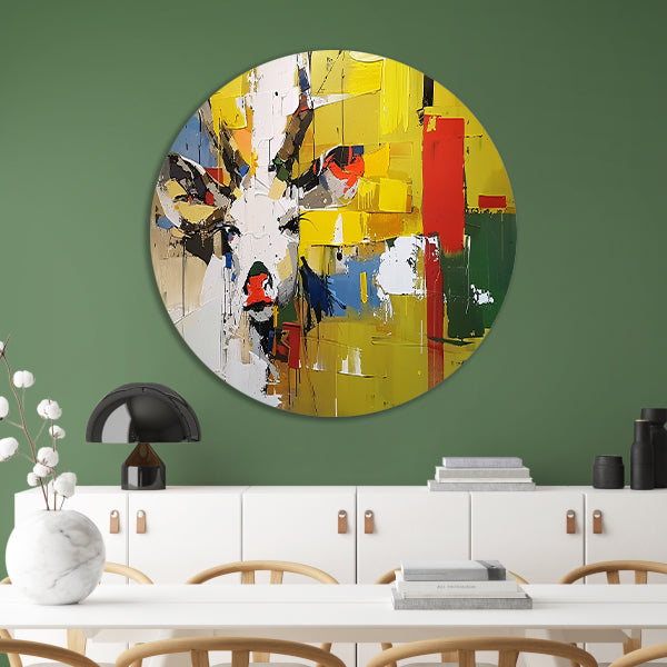 Kleurrijk abstract schilderij van een hert aluminium muurcirkel