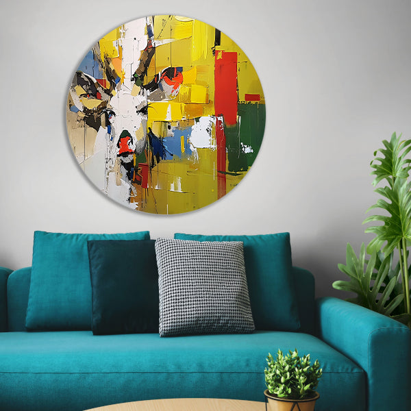 Kleurrijk abstract schilderij van een hert aluminium muurcirkel