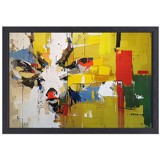 Kleurrijk abstract schilderij van een hert canvas met baklijst