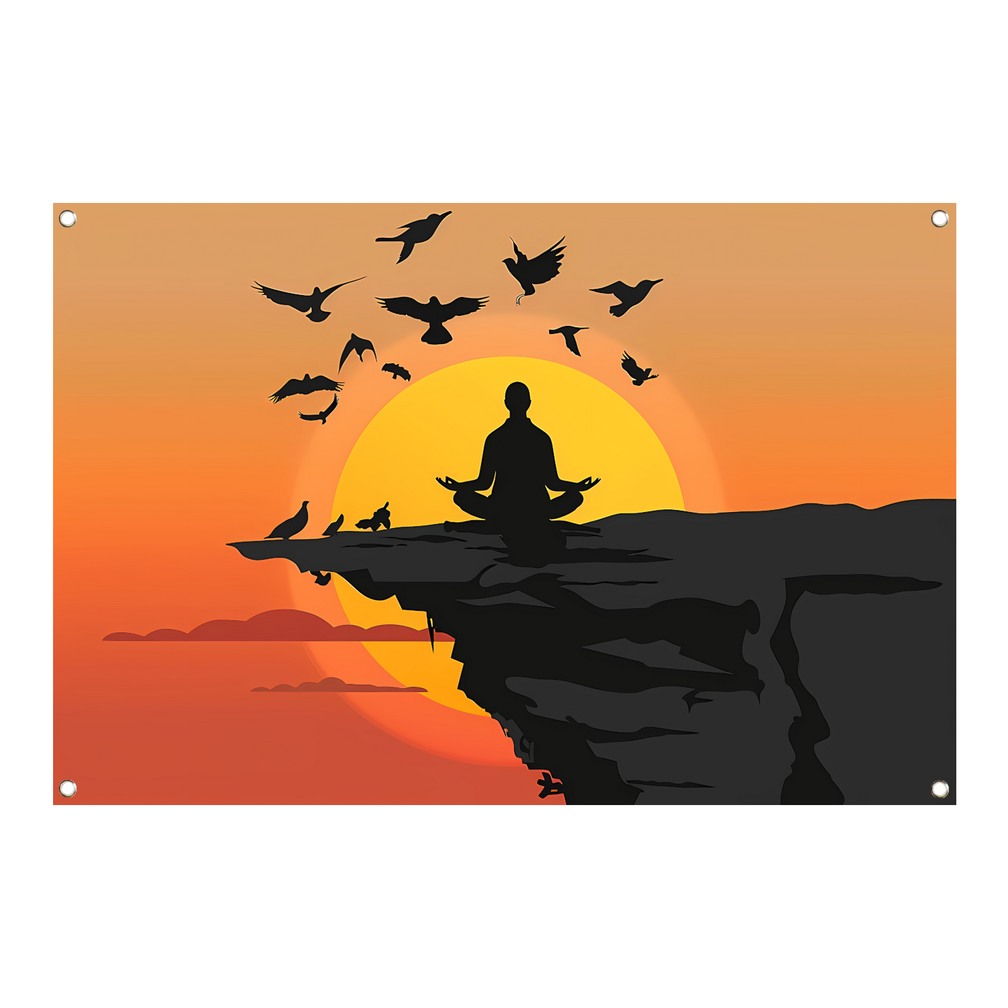 Silhouet Zonsondergang Meditatie tuinposter