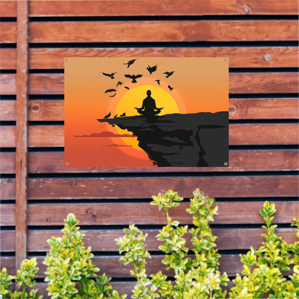 Silhouet Zonsondergang Meditatie tuinposter