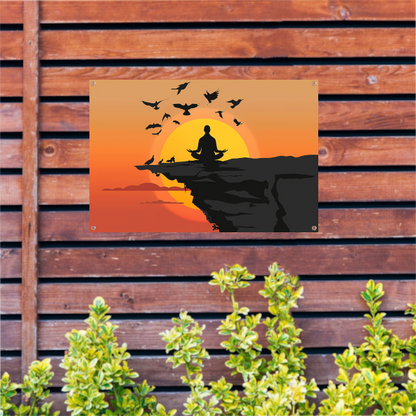 Silhouet Zonsondergang Meditatie tuinposter