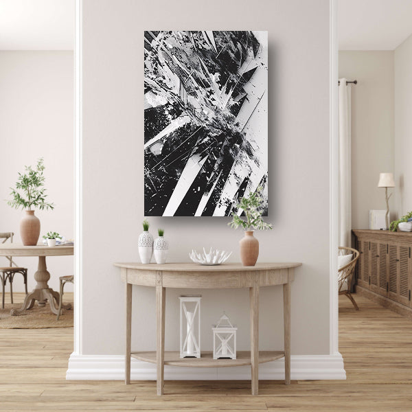 Dynamisch abstract zwart-wit ontwerp met scherpe lijnen canvas met baklijst