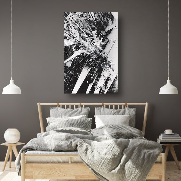 Dynamisch abstract zwart-wit ontwerp met scherpe lijnen canvas met baklijst